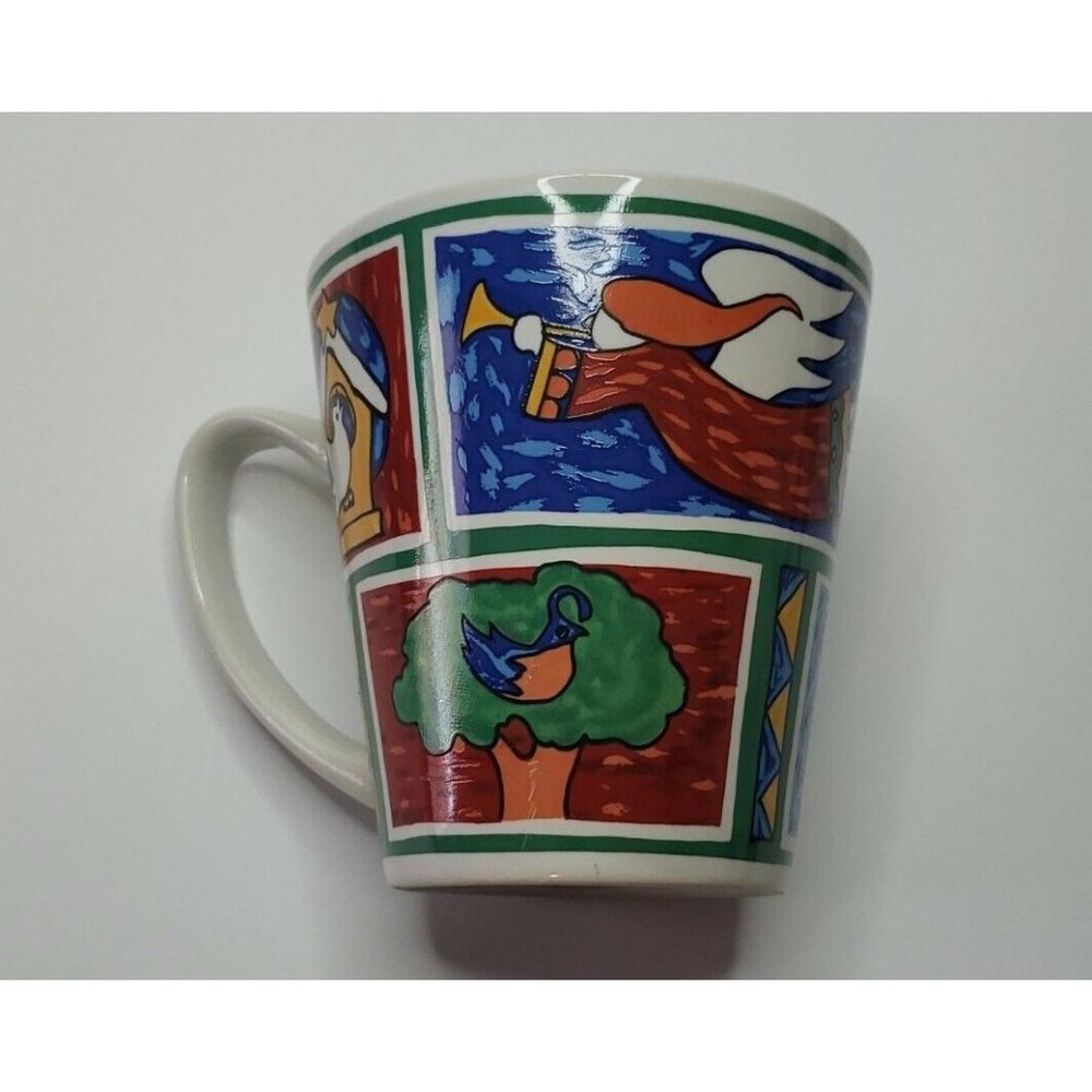 Pre-owned 19 oz Christmas Scene Mug with Angel Mistletoe Candy Cane Teddy Bear